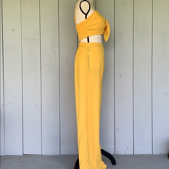 LUXXEL Yellow 2 Piece Halter Top High Waist Pants - Picture 3 of 16